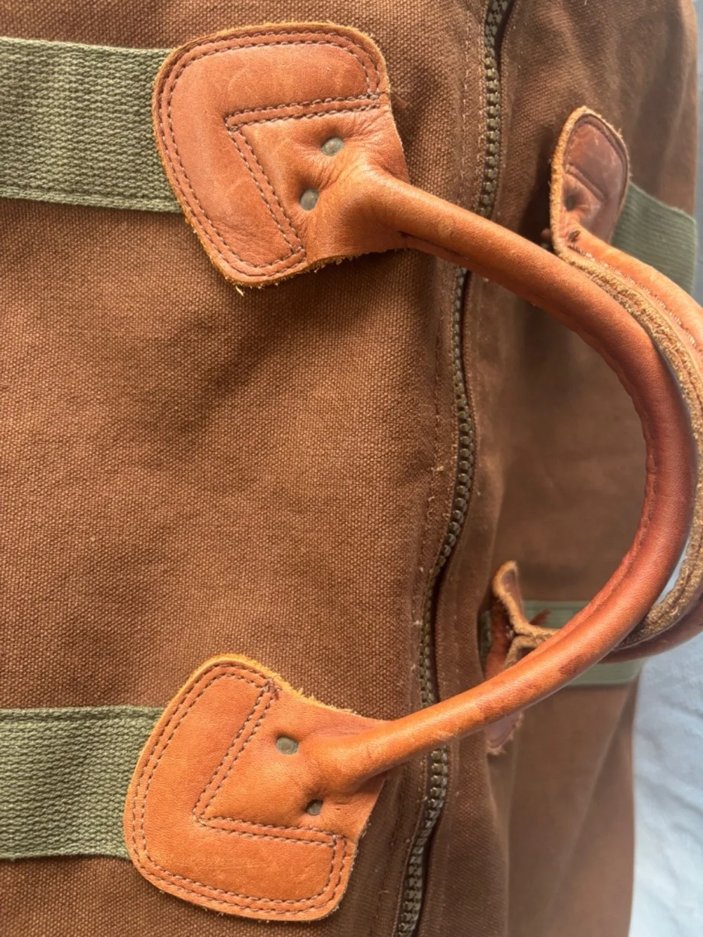 Vintage Extra Large LL Bean Canvas & Leather Zipper Duffle Bag 80s brown tote XL